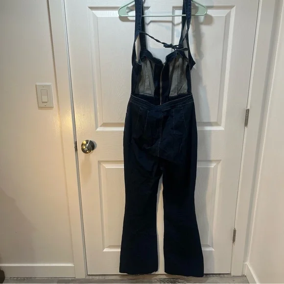 Free People CRVY 2nd Ave One Piece Denim Jumpsuit Backless Curvy Dark Wash 8 - Picture 12 of 12